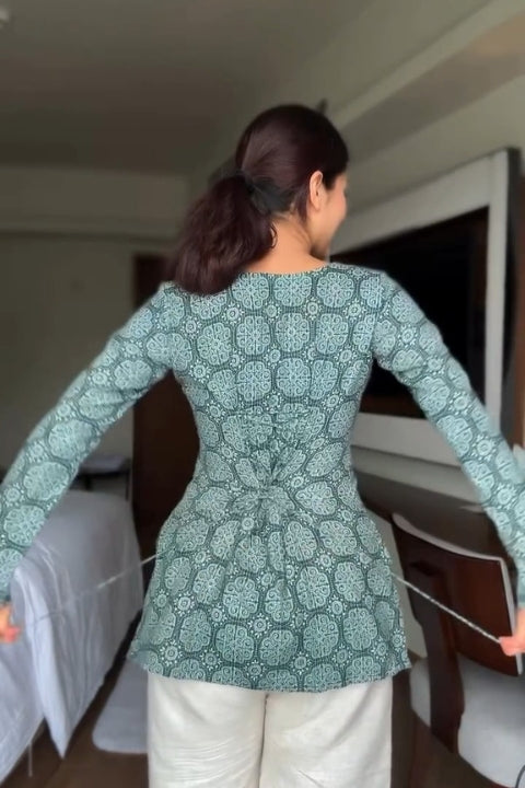 Stylish V-Neck Ethnic Elegant Printed Short Kurti for Women