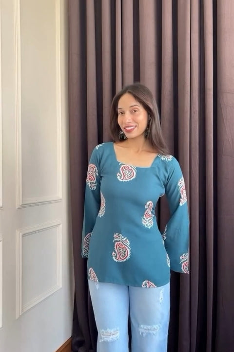 Trendy Casual Ethnic Top Stylish Printed Short Kurta for Women