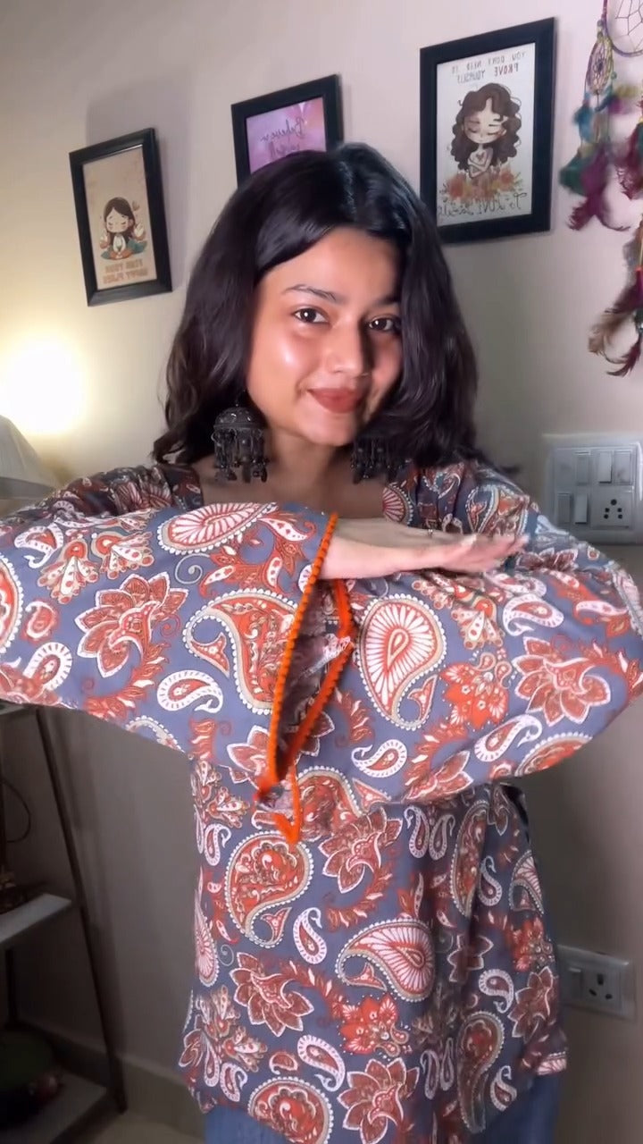 Women's Kurti Top with Boho Chic Paisley and Floral Print