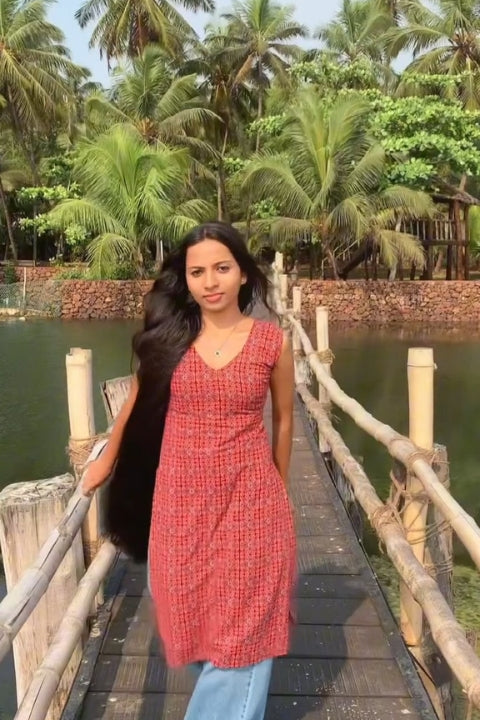 Sleeveless Red Kurti with Traditional Prints Graceful Indian Ethnic Wear for Women