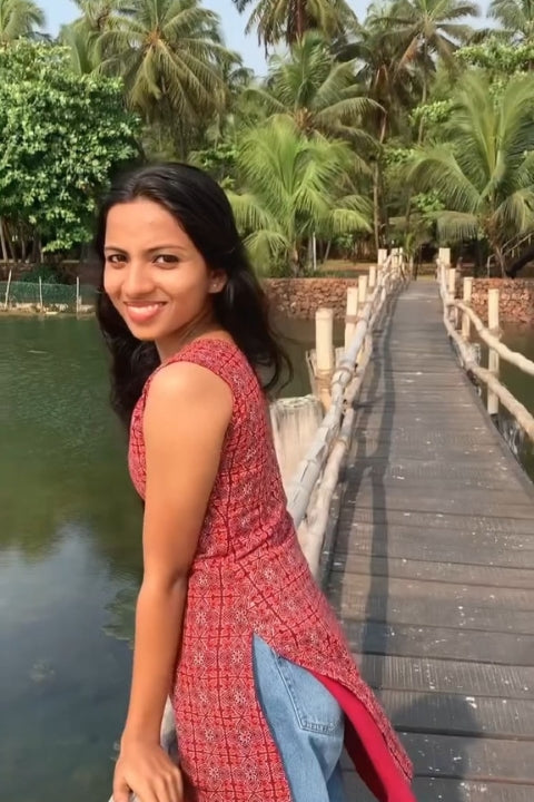 Sleeveless Red Kurti with Traditional Prints Graceful Indian Ethnic Wear for Women