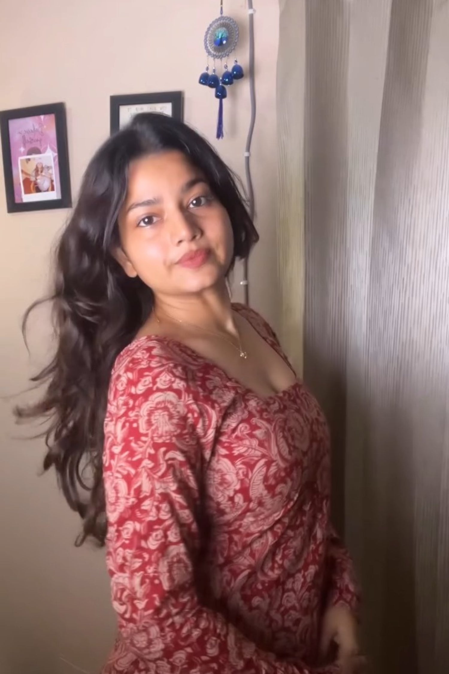 Effortless Ethnic Red & Beige Floral Square-Neck Short Kurti