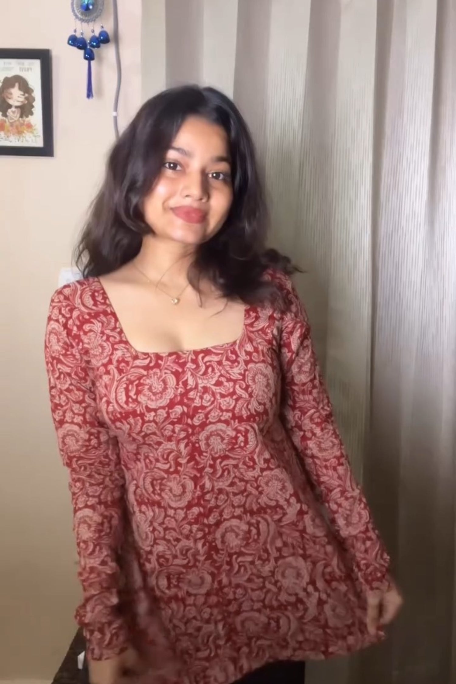 Effortless Ethnic Red & Beige Floral Square-Neck Short Kurti