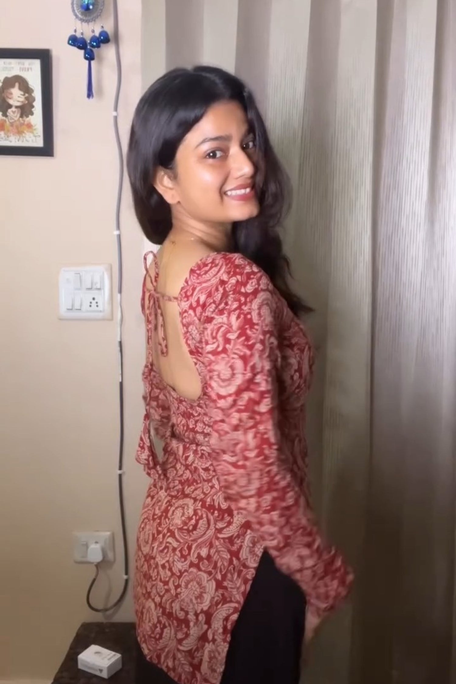 Effortless Ethnic Red & Beige Floral Square-Neck Short Kurti