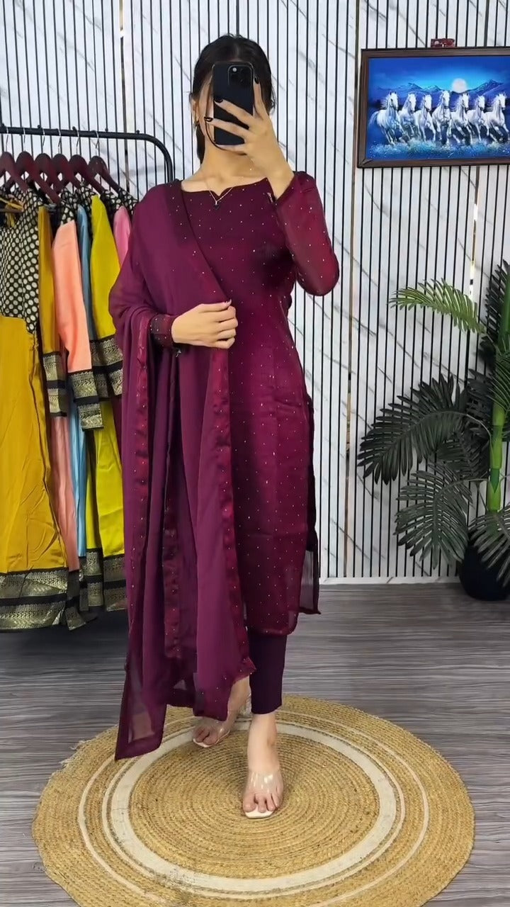 Beautiful Lustrous Heavy Freny Chiffon Silk Suit Set