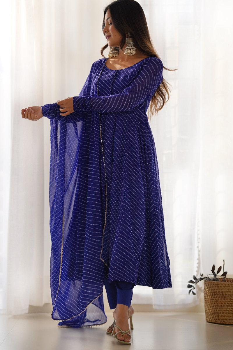 Dark Blue Gown with Dupatta Made of Pure Fox Georgette Fabric