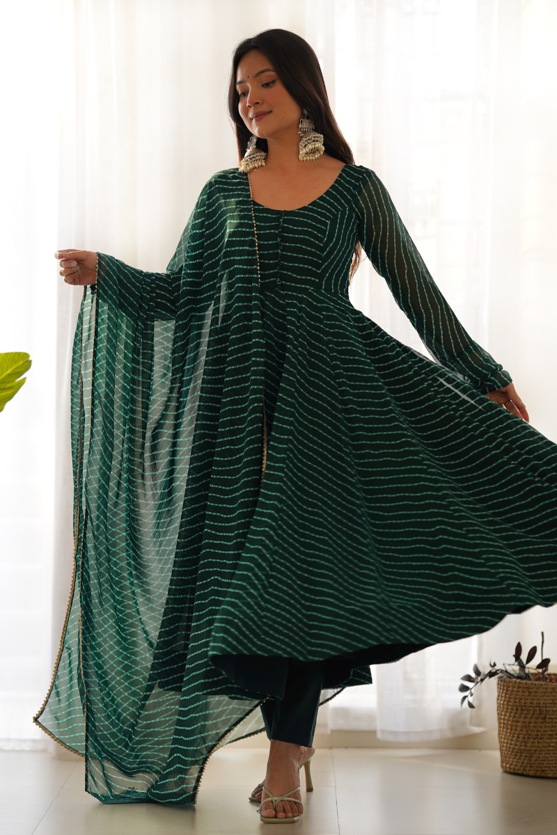 Dark Green Gown with Dupatta Made of Pure Fox Georgette Fabric