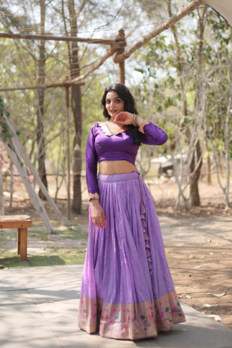 Lavender Choli Dupatta Set in Pure Dayble Viscose Lehanga