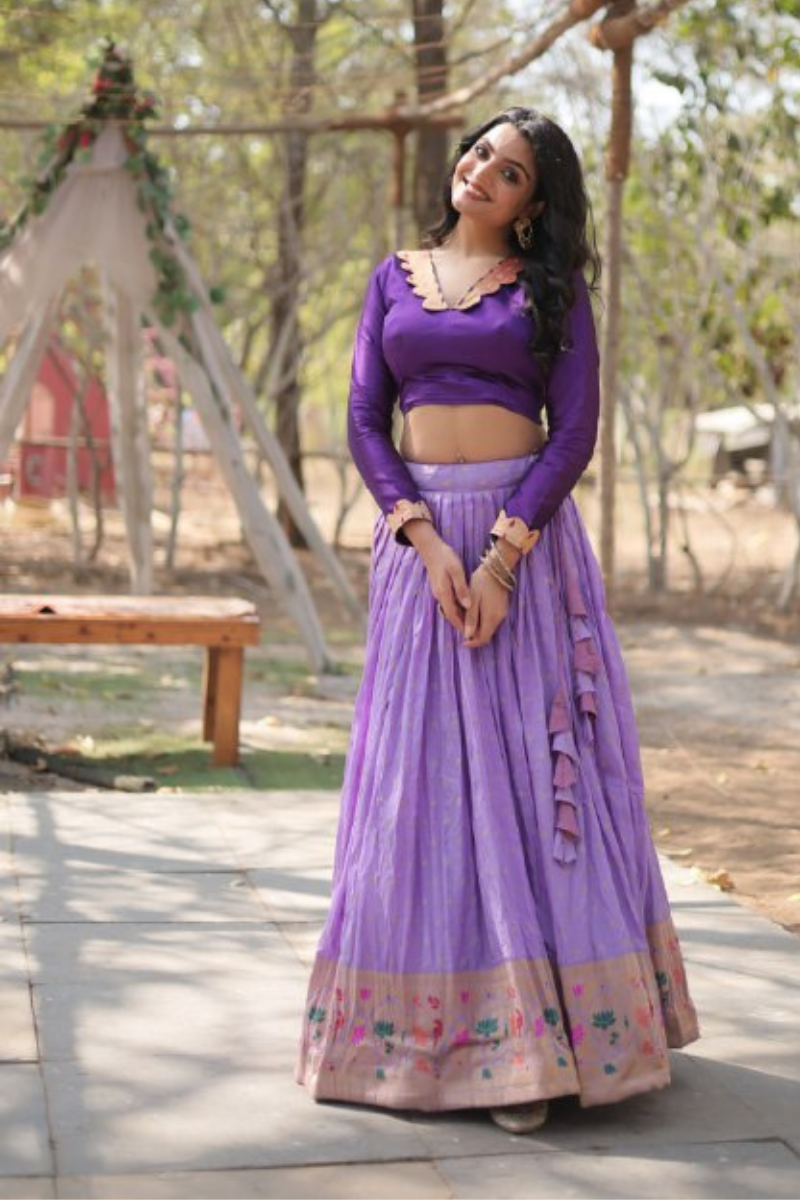 Lavender Choli Dupatta Set in Pure Dayble Viscose Lehanga