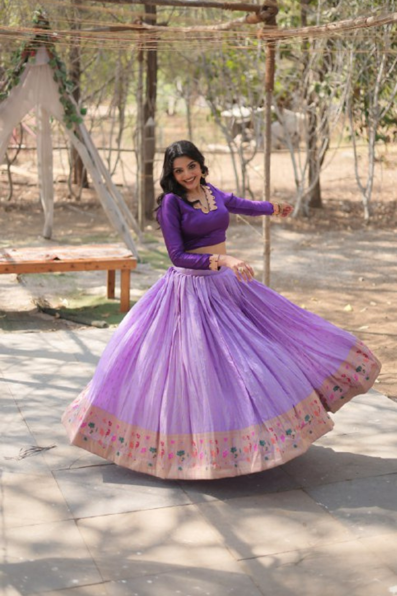 Lavender Choli Dupatta Set in Pure Dayble Viscose Lehanga