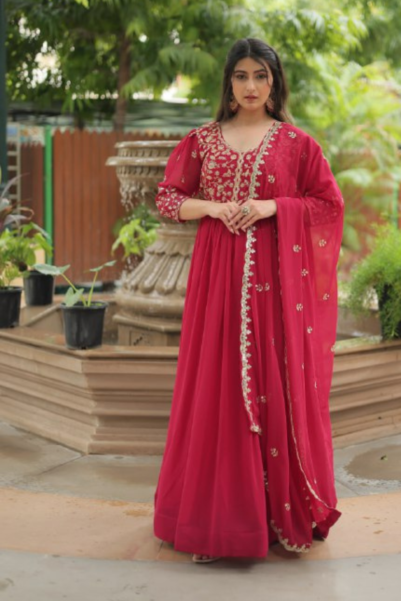 Fake Blooming Anarkali Gown by Rani with Dupatta Embroidery