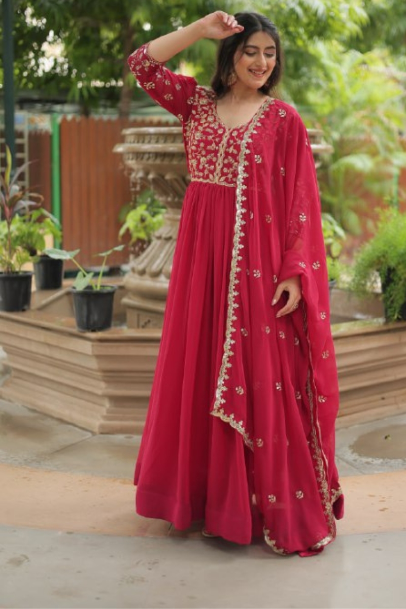 Fake Blooming Anarkali Gown by Rani with Dupatta Embroidery