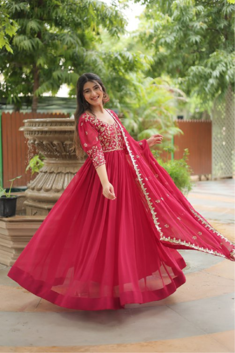 Fake Blooming Anarkali Gown by Rani with Dupatta Embroidery