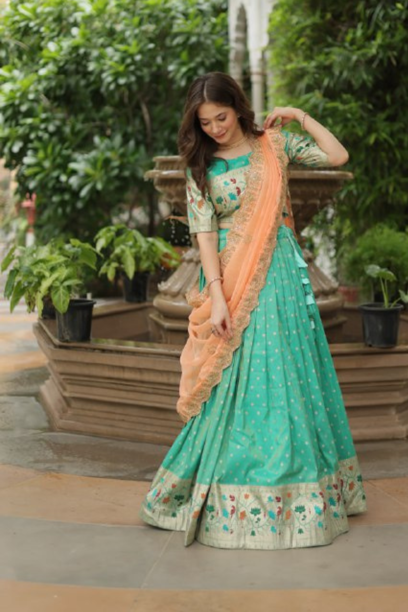 Meena Weaving Embroidered Sea Green Cosmos Jequard