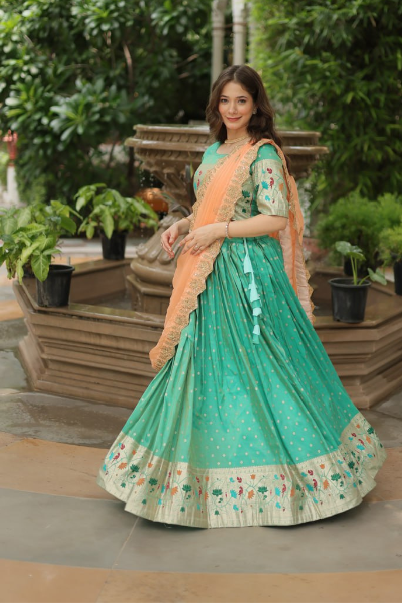 Meena Weaving Embroidered Sea Green Cosmos Jequard