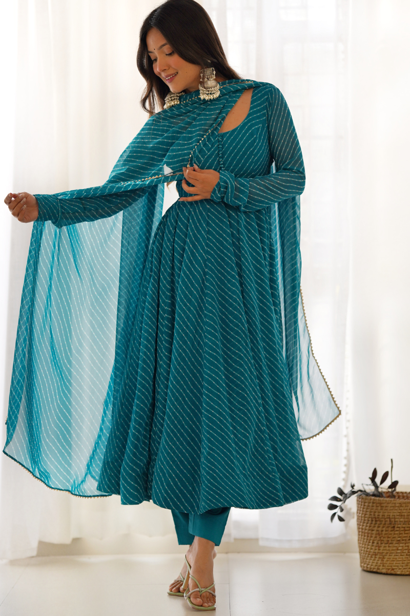 Gown Made of Pure Fox Georgette in Sky Blue with Dupatta